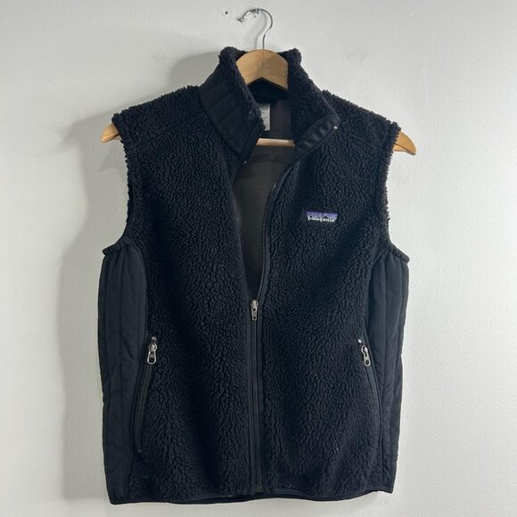 Patagonia Vest Womens Medium Black Full Zip Fleece Sherpa Retro Pile Outdoors - Picture 1 of 9